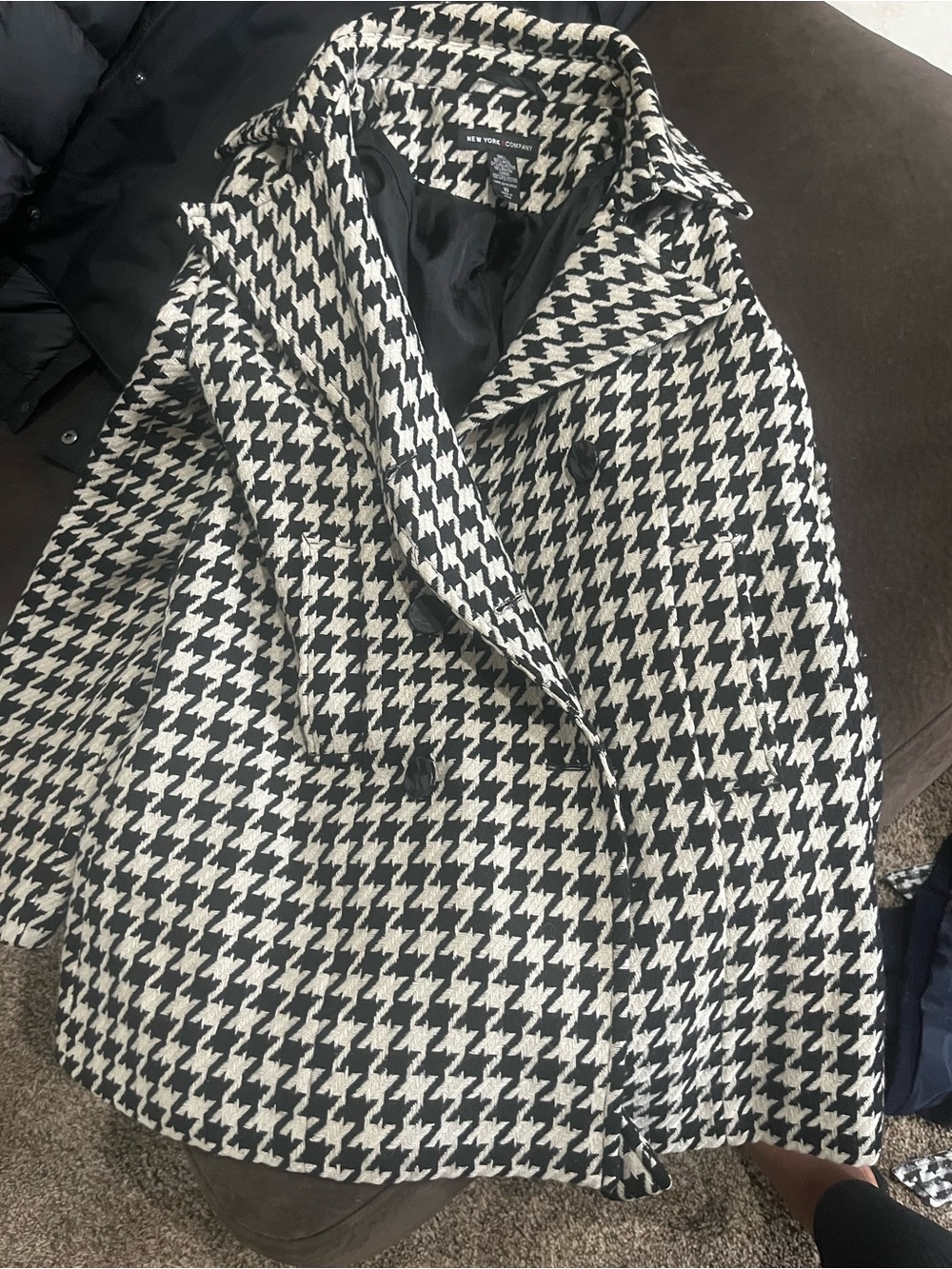 New York & Company Black and White Houndstooth Pea Coat